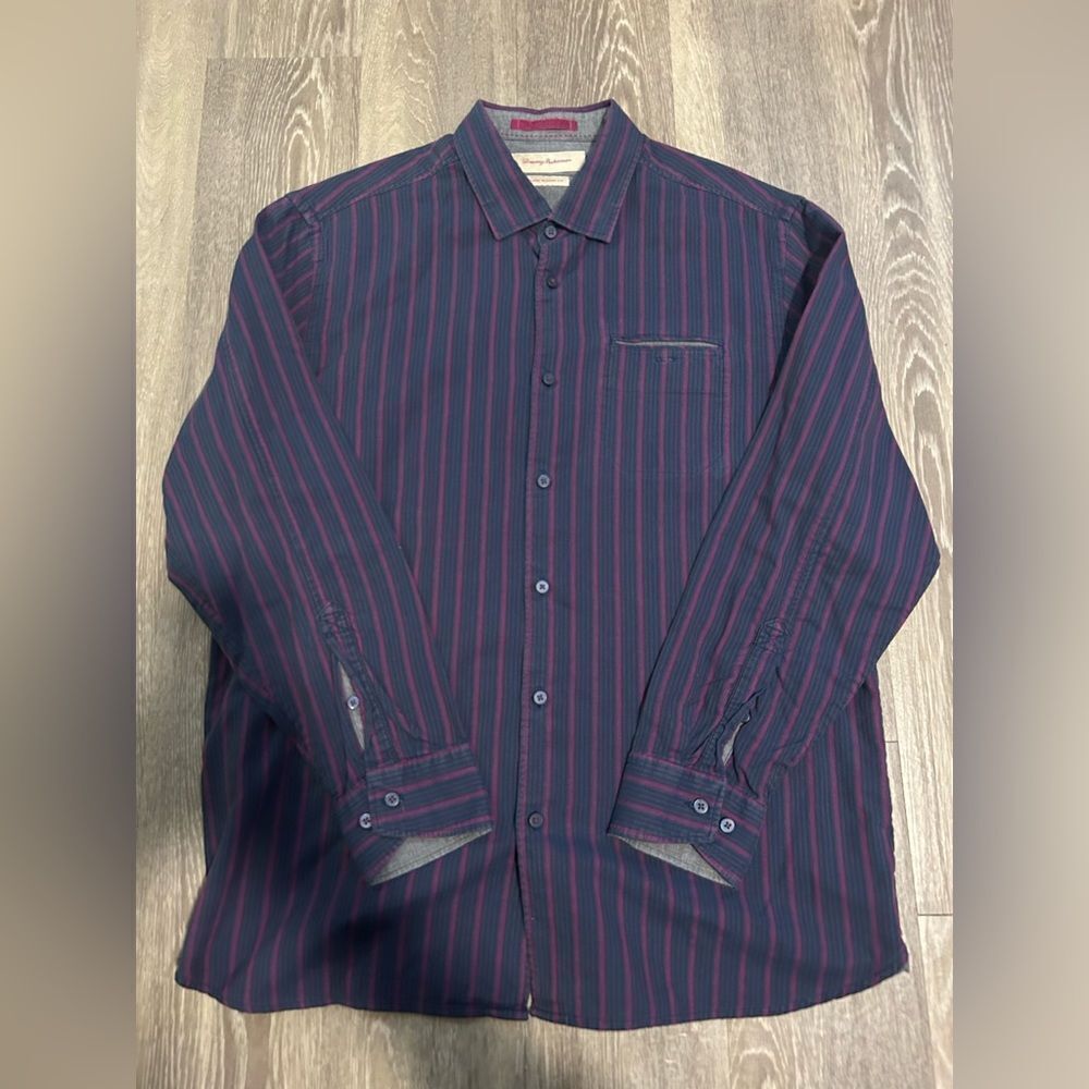 Large - Tommy Bahama Striped Button-Down Shirt : Island Modern Fit